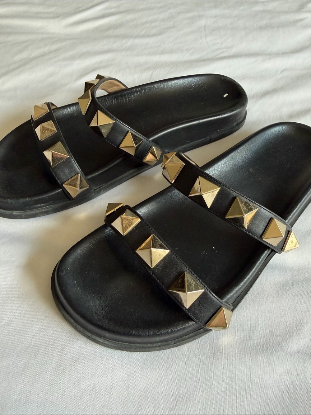 Valentino Rockstud Black Metallic Studded Double-Strap Slide Sandals 38 - Picture 6 of 16